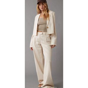 NWT Women's American Eagle Linen-Blend Cropped Blazer, Cream - Size L